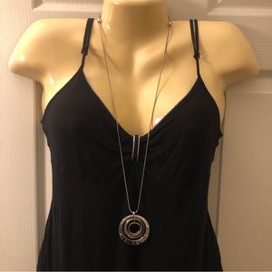 Artsy Mod Minimalist Circles Within Pendant  Necklace Silver and Gold Tones